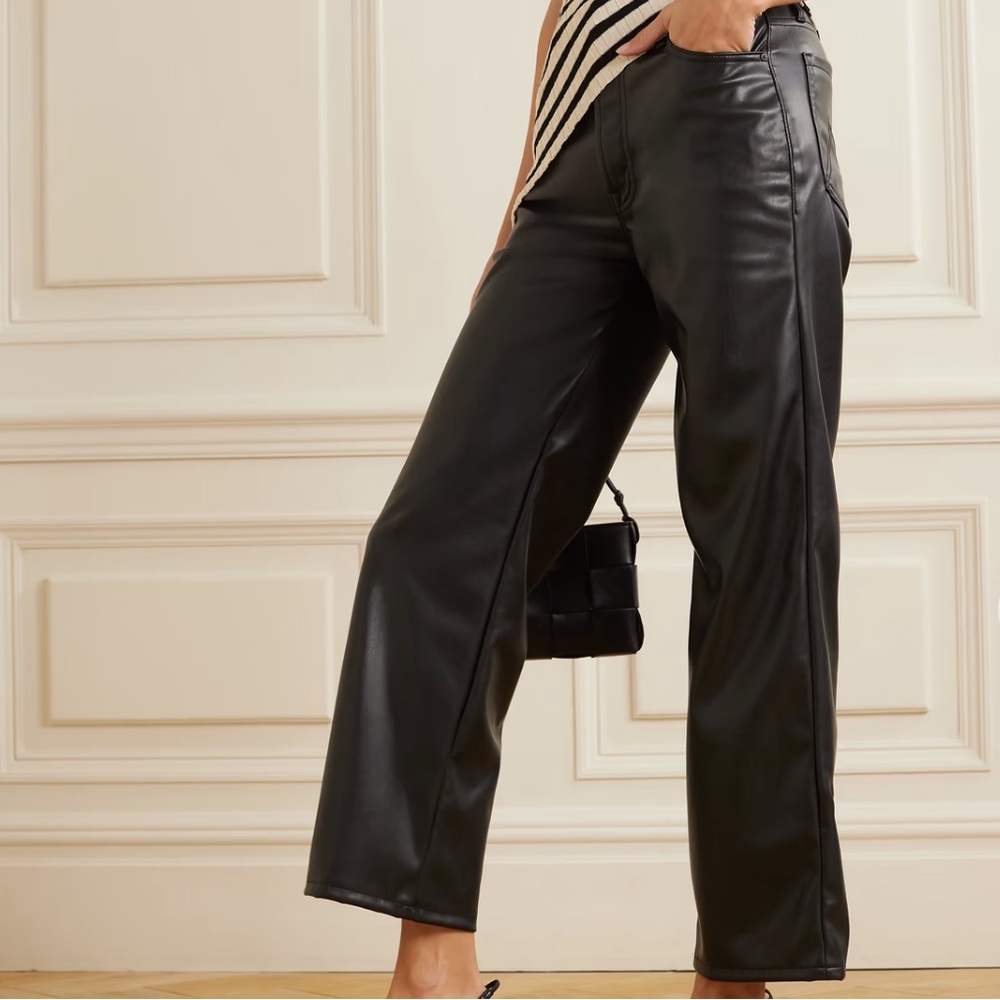 MOTHER Black The Rambler Cropped Faux Leather Wide-Leg Pants, Size 25